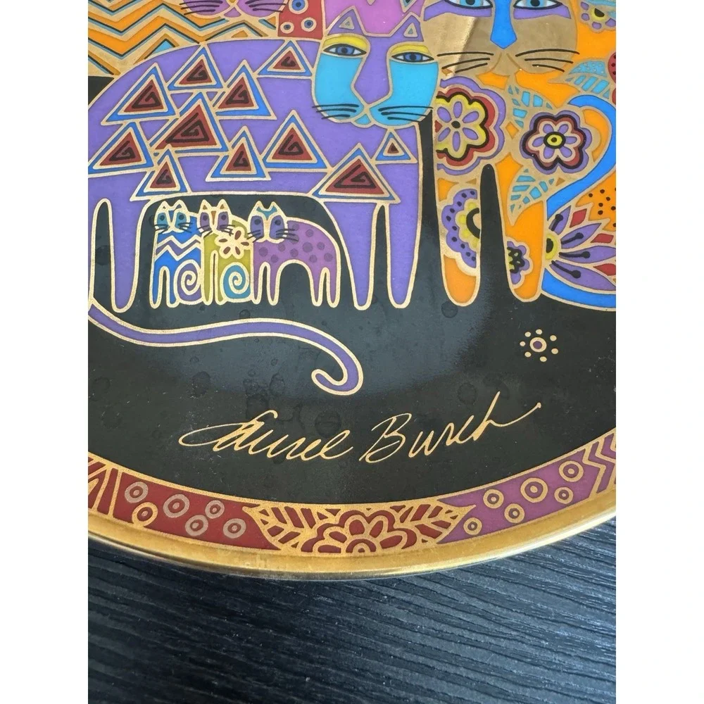 Laurel Burch Franklin Mint Cat Plate Fine Porcelain Fabulous Felines 1994 w/Hang